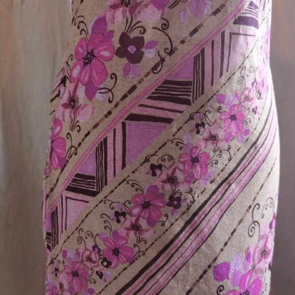 90s Crosover Neckline Midi Dress Print Graphic Pink & Tan Pastel Shift - Picture 3 of 6